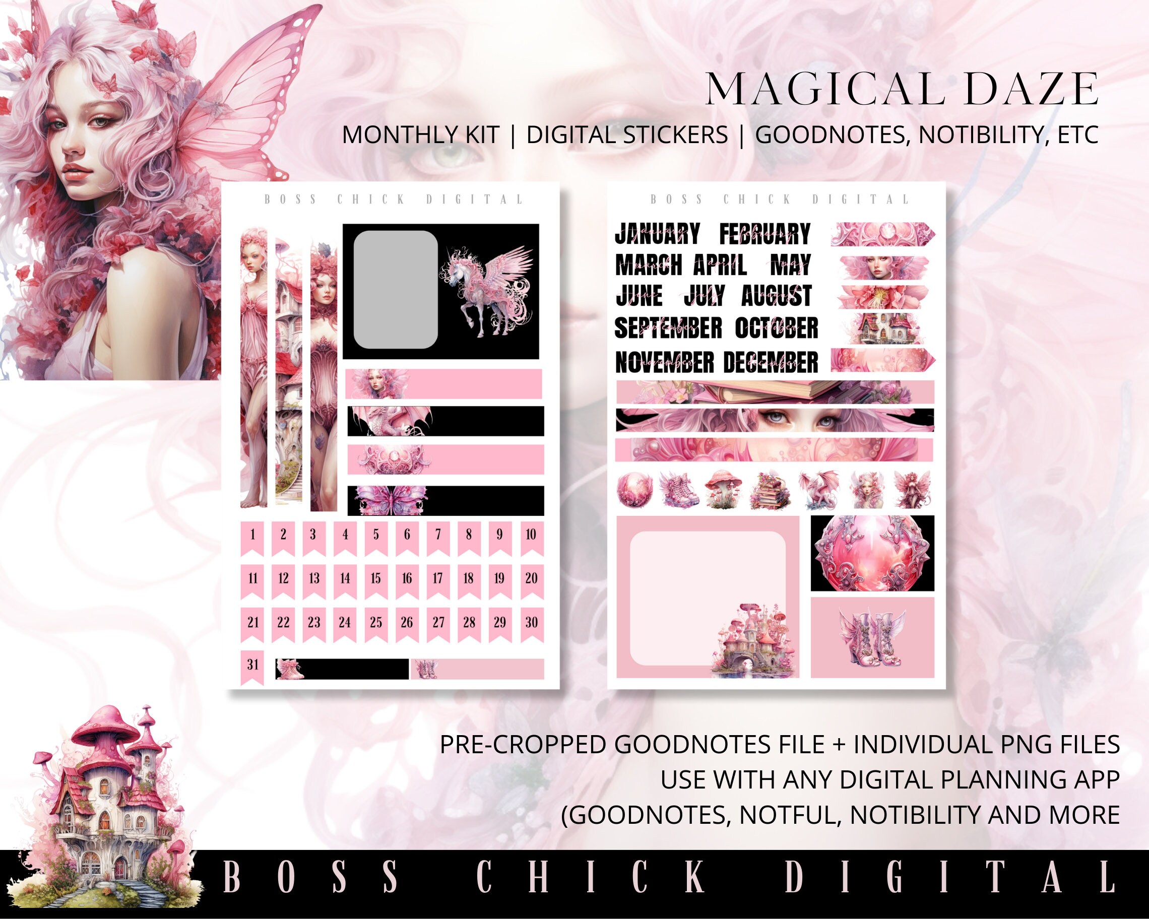 Digital Planner Stickers Monthly Digital Sticker Kit | Digital Pre ...