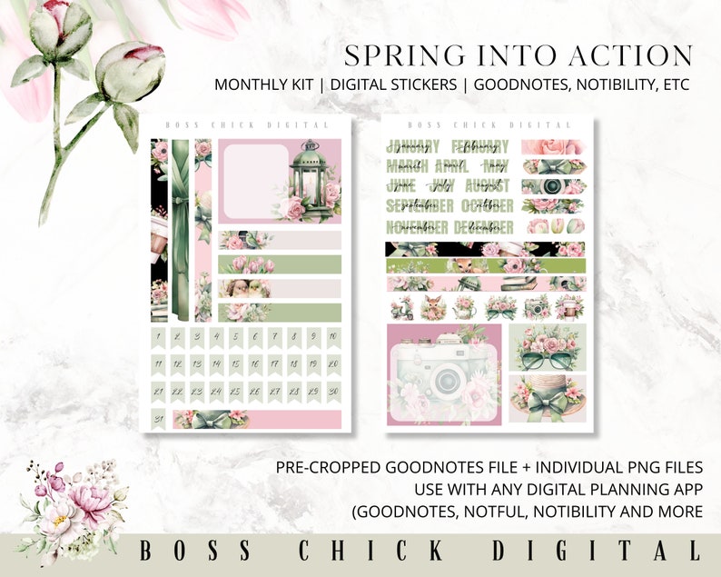 Digital Planner Stickers Monthly Digital Sticker Kit | Digital Pre ...