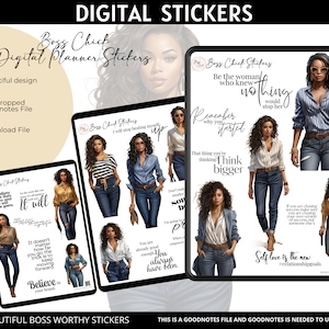 Digital Planner Stickers African American Denim Girl Boss Digital Stickers for Digital Planning Goodnotes Stickers Digital Notebook Stickers