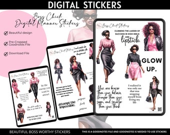Digital Stickers, Goodnotes stickers, Digital Planner Stickers African American Girl Boss Lady Digital Stickers for Digital Notebooks