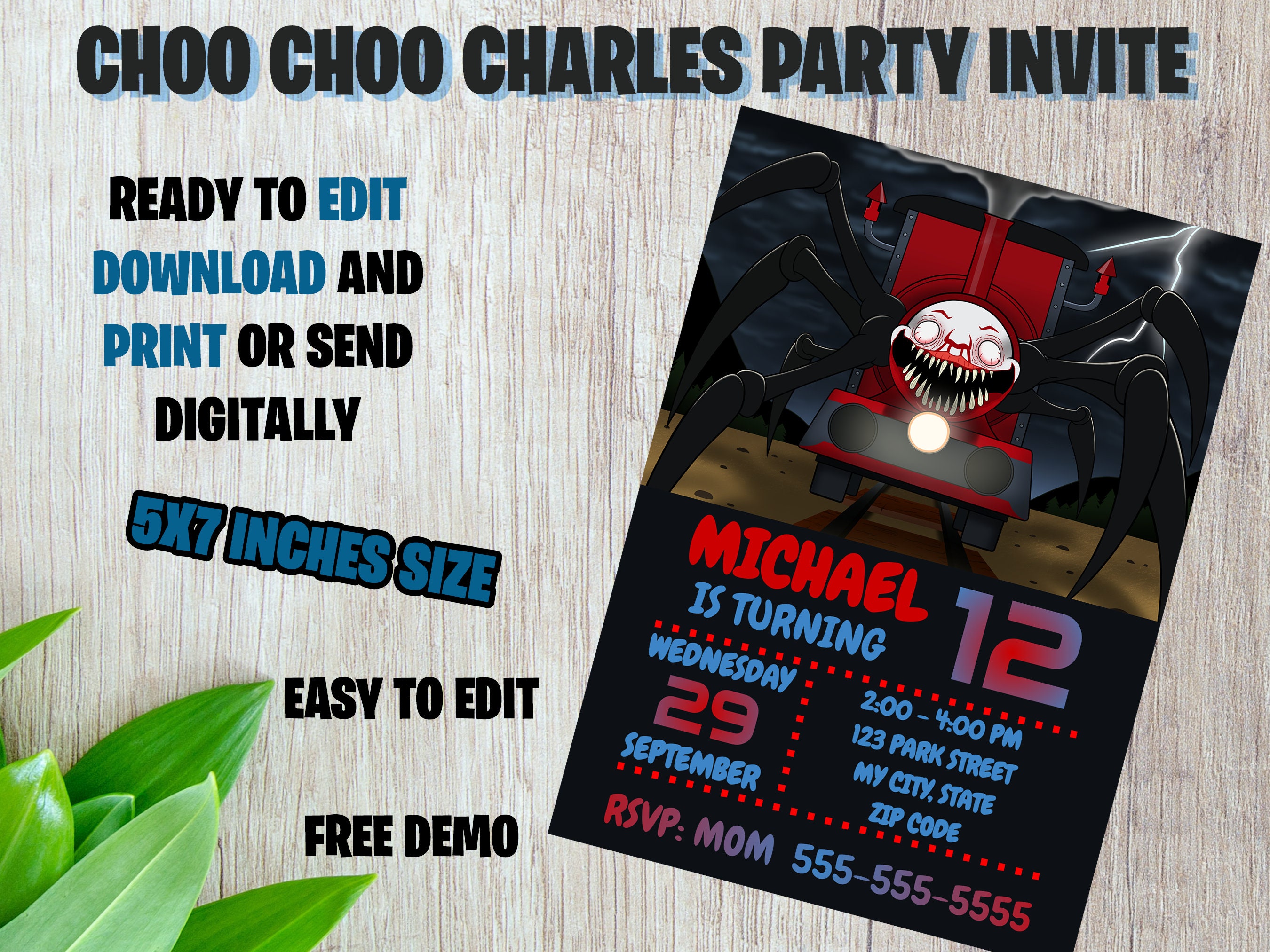 Choo Choo Charles Birthday Party Invite DIY (Instant Download) 