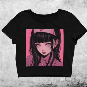 Nurse Anime Girl Crop Top | Pastel Goth Clothing | Grunge Aesthetic | Goth Crop Top | Harajuku Clothing