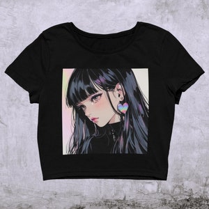 90s Rainbow Anime Girl Crop Top | Pastel Goth Clothing | Grunge Aesthetic | Goth Crop Top | Harajuku Clothing