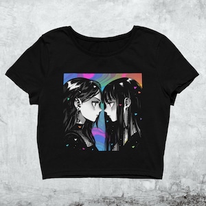 90s Anime Girl Couple Crop Top | Pastel Goth Pride Clothing | Grunge Aesthetic | Anime Shirt