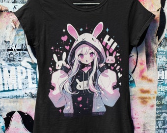 -shirt oversize pastel gothique lapin anime | Streetwear Harajuku | Streetwear japonais | Esthétique grunge