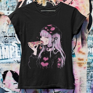 Pizza-Lover Anime Pastel Goth T-Shirt  | Harajuku Streetwear | Japanese Streetwear | Grunge Aesthetic | Oversized Shirt