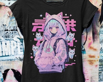 Pastel Goth Anime Mystic Cat Oversized T-shirt  | Harajuku Streetwear | Japanese Streetwear | Grunge Aesthetic