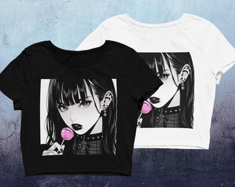 90s Anime Girl Crop Top | Pastel Goth Clothing | Grunge Aesthetic | Goth Crop Top | Harajuku Clothing