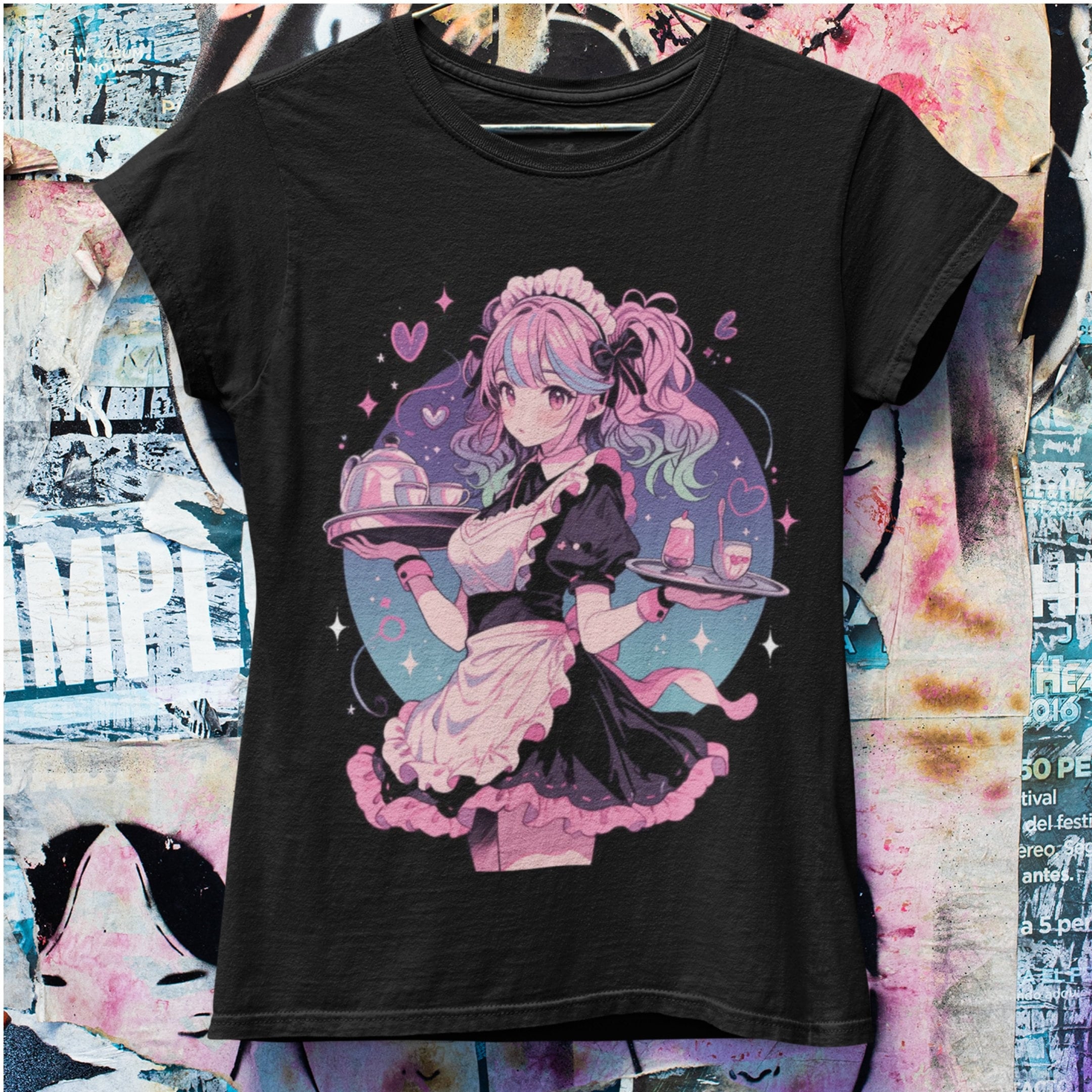 Pastel Goth Maid Anime Girl Oversized T-shirt | Harajuku Streetwear