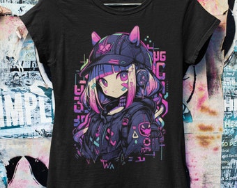 Cyberpunk Anime Camiseta de gran tamaño / Pastel Goth Harajuku Streetwear / Ropa de calle japonesa / Estética Grunge