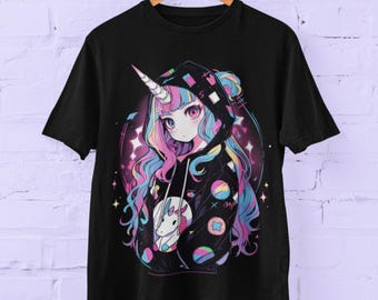 Pastel Goth Unicorn Girl Anime Oversized T-shirt | Harajuku Streetwear | Japanese Streetwear | Grunge Aesthetic