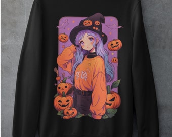 Felpa oversize anime Goth pastello / Harajuku streetwear / streetwear giapponese / estetica grunge / zucca di Halloween