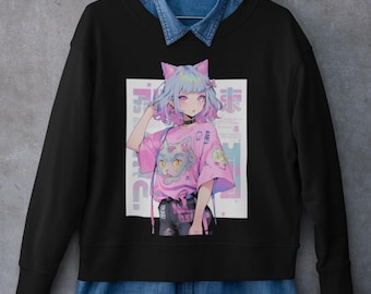 Felpa oversize anime Goth pastello / Harajuku streetwear / streetwear giapponese / estetica grunge