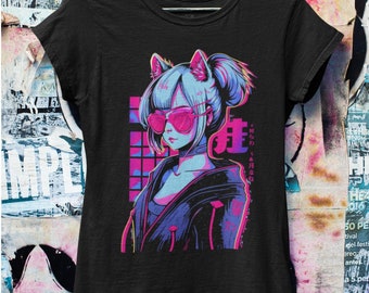 Cyberpunk Anime Camiseta de gran tamaño / Pastel Goth Harajuku Streetwear / Ropa de calle japonesa / Estética Grunge