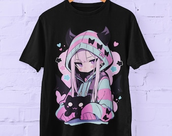 T-shirt oversize pastel gothique Kawaii Anime | Streetwear Harajuku | Streetwear japonais | Esthétique grunge