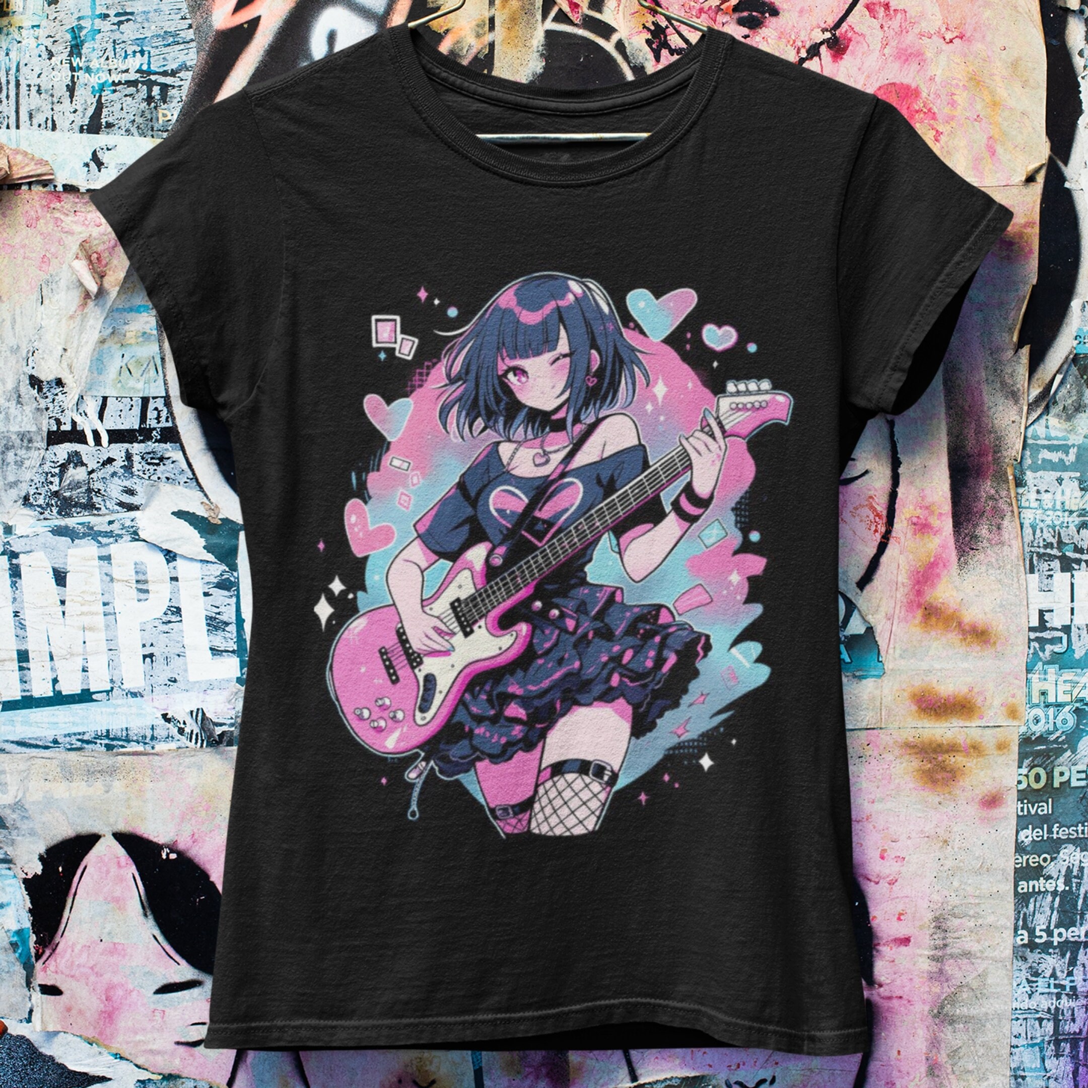 Guitar Rockstar Pastel Goth Anime Oversized T-shirt  | Harajuku Streetwear | Japanese Streetwear | Grunge Aesthetic