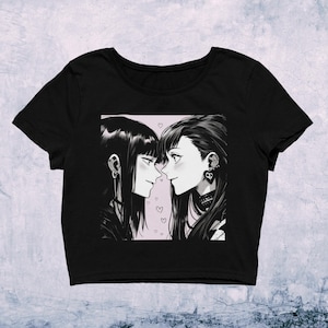 90s Anime Girl Couple Crop Top | Pastel Goth Pride Clothing | Grunge Aesthetic | Anime Shirt