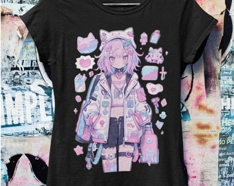 -shirt oversize pastel gothique anime | Streetwear Harajuku | Streetwear japonais | Esthétique grunge