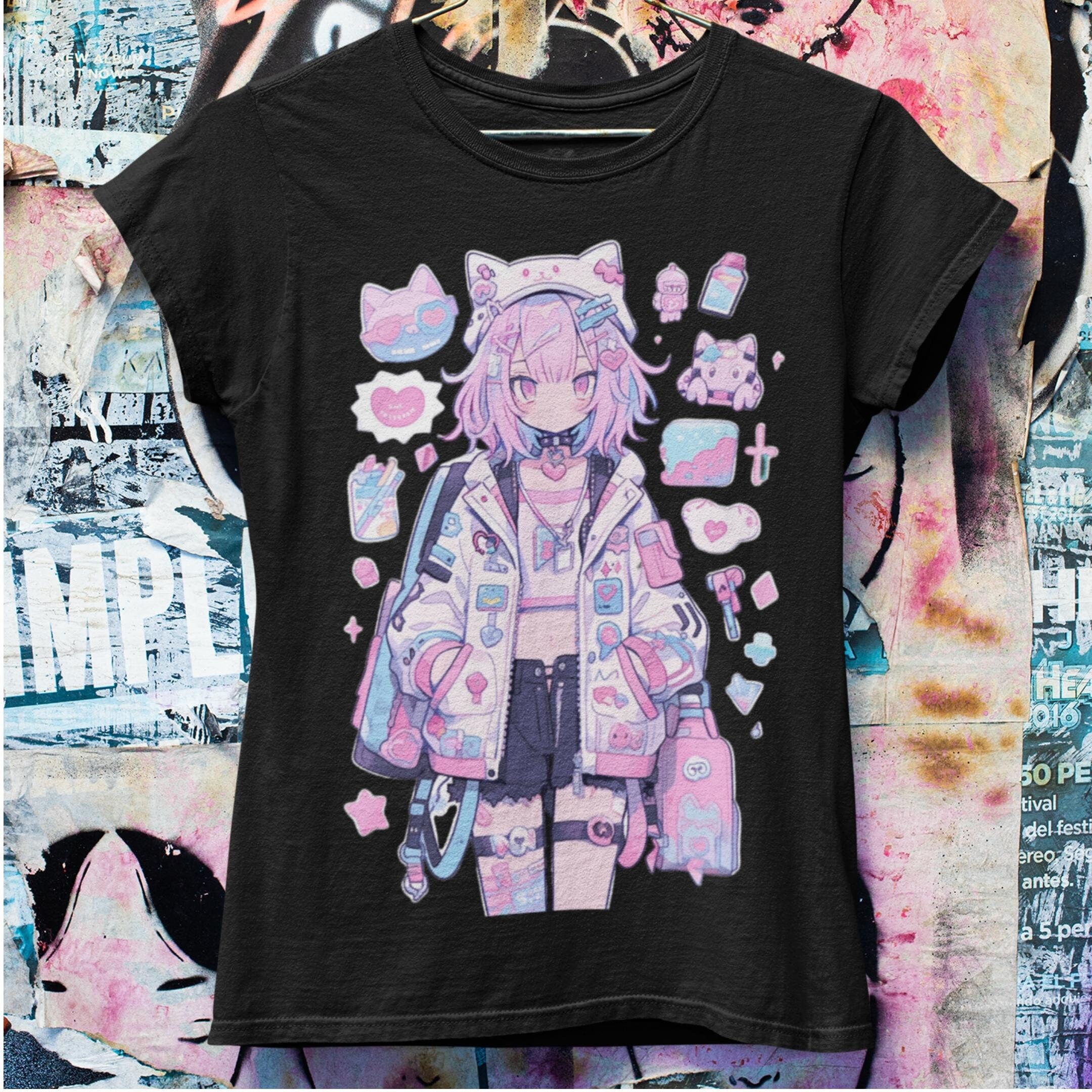 sato　sweet heart shirt12-18m Pastel Goth Anime Oversized T-shirt | Harajuku Streetwear