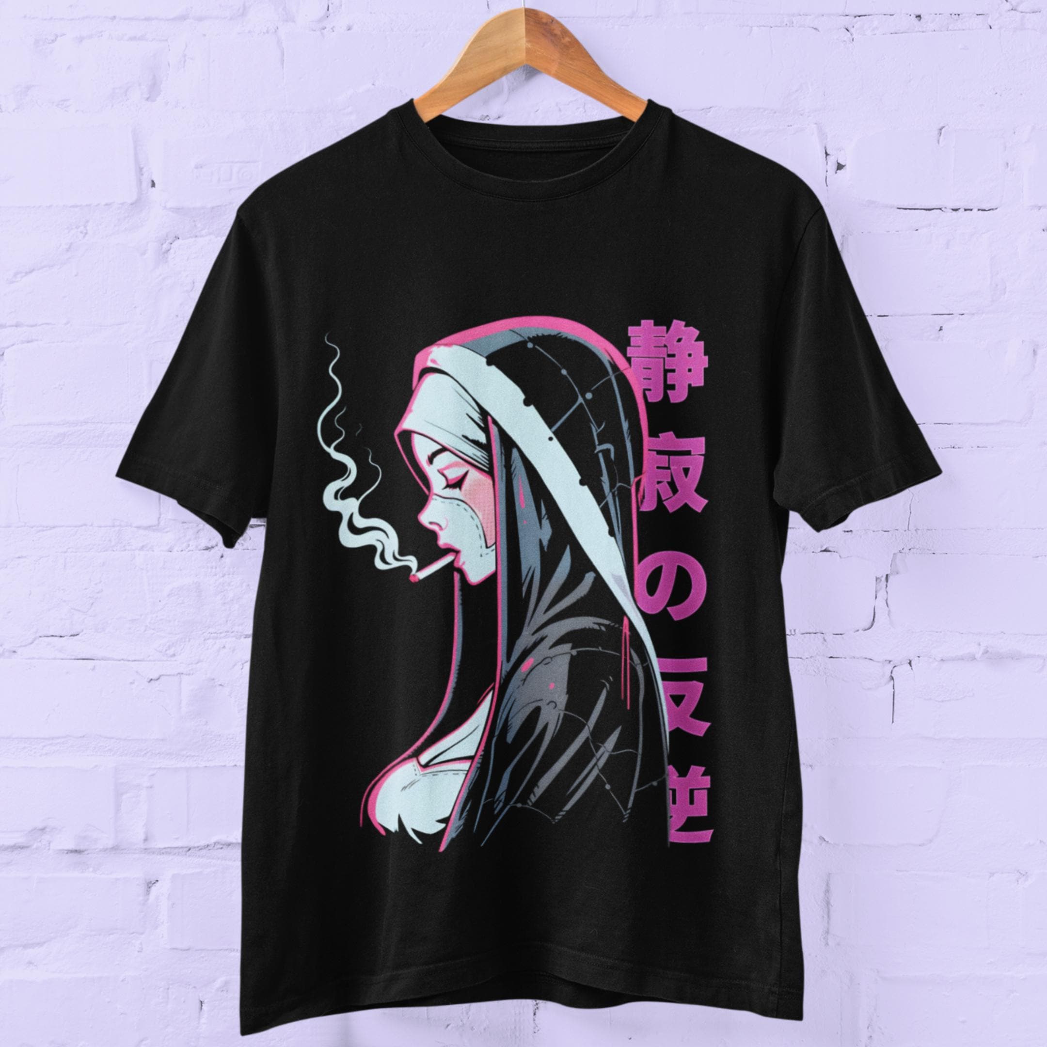 Retro Japanese Punk Shirt, Anime Nun, Pastel Goth, Unisex Punk Fashion Shirt, Harajuku Streetwear, Oversized Grunge Aesthetic