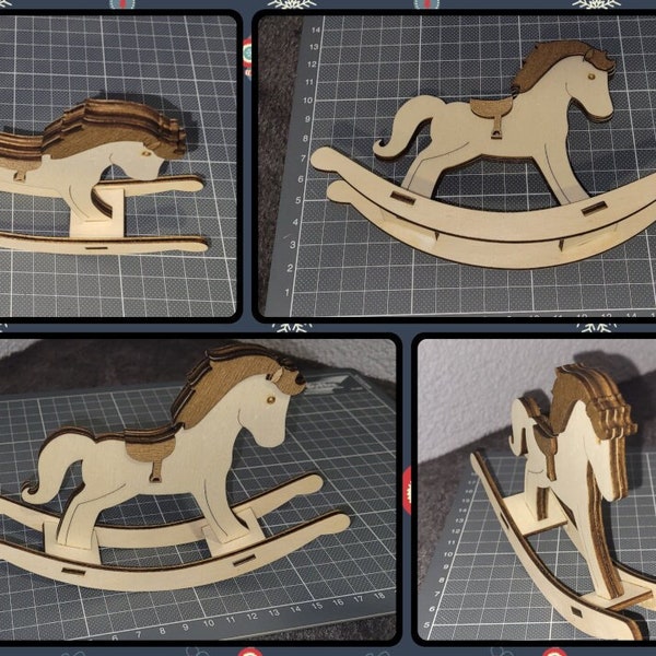 Rocking Horse 3D digital files DIY Model for Kids rocking horse lasercut files christmas ornament rocking horse dfx lbrn2 digital file only