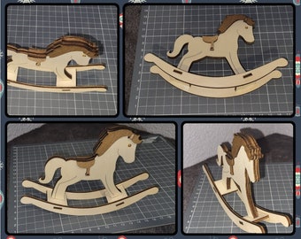 Rocking Horse 3D digital files DIY Model for Kids rocking horse lasercut files christmas ornament rocking horse dfx lbrn2 digital file only