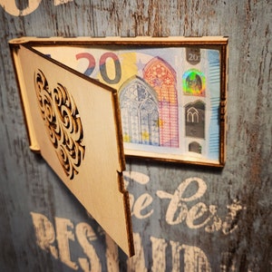 Geschenkbox für Euro Geldscheine passend für 10 20 50 100 EURO digitale Dateien Lasercut dfx lbrn2 Cover personalisiert