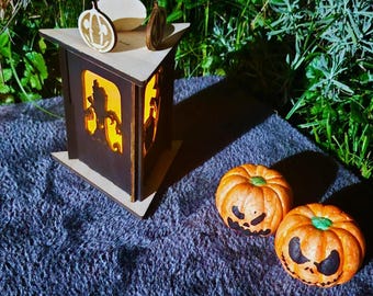 3D Wooden Halloween Lantern | Tea Light Holder | Laser Cut Digital Files