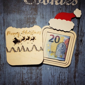 Gift box for Euro money notes xmas christmas design fits folded 5 10 20 EURO digital files lasercut dfx lbrn2 Cover personalised