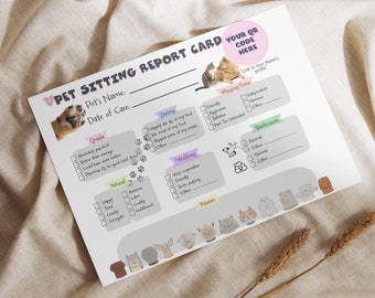 Cat Report Card, Pet Report Card, Ready to Print Pet Sitter Form, Cat ...