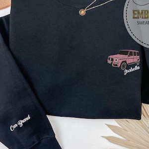 Custom Car Embroidered Sweatshirt, Personalized Vehicle Line Art Gift, Auto Portrait Stitch, Car Lover Hoodie, Birthday Custom Sleeve Hoodie
