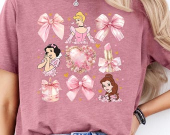 Retro Disney Princess Tee, Pink Girly Aesthetic Shirt, Belle Cinderella Snow White T-Shirt, Coquette Princess Gift For Girls, Disney T-Shirt