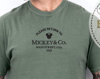 Please Return To Main Street Shirt, Mickey & Co 1928 Embroidered Tee, Comfort Colors Shirt, Disney Vacation Gift For Fans, Retro Cartoon Tee