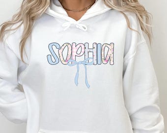 Personalized Bow Name Sweatshirt Hoodie, Custom Floral Name Design, Coquette Bow Hoodie, Gift For Her Outfit, Preppy Girl Crewneck
