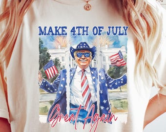Trump Make 4th Of July Great Again Tee, Patriotic USA Flag Shirt, Retro Independence Day Humor Shirt, Comfort Colors T-Shirt