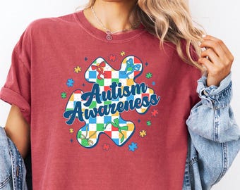 Bold Puzzle Piece Autism Awareness Shirt, Comfort Colors Tee With Bows, Inclusion Gift For Teachers, Support Neurodiversity Outfit