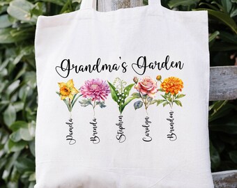 Personalized Tote Bag, Grandma Tote Bag, Custom Tote Bag, Name Tote Bag, Mothers Day Gift, Grandma Gift, Flower Tote Bag, Personalized Gifts