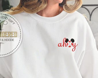 Ahoy Mickey Sweatshirt, Embroidered Nautical Disney Crewneck, Disney Cruise Cruise Embroidery For Women, Gift For Her, Vacation Outfit