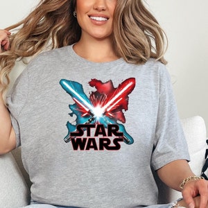 Star Wars Lightsaber Battle Shirt, Lightsaber Clash Tee, Jedi & Sith Battle Shirt, Nerdy Sci-Fi Fan Gift, Classic Star Was Logo Graphic Tee