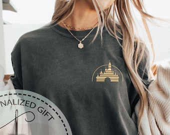 Classic Disney Logo Shirt, Embroidered Tee, Comfort Colors T-Shirt, Minimalist Theme Park Tee, Magic Kingdom Outfit, Trendy Disney Fan Gift