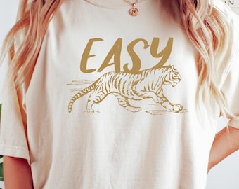 Easy Tiger Shirt, Bold Running Tiger Tee, Retro Typography Tee, Vintage Animal T-shirt, Gift For Her, Comfort Colors, Indie Summer Gift Tee