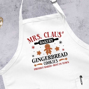 Mrs Claus Bakery, Christmas Apron, Gingerbread Cookies, Baking Apron, Adjustable Aprons With Pockets, Family Apron, Gift For Mom, Xmas Gift