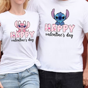 Happy Valentines Day Shirts, Stitch and Angel Shirt, Disney Love Shirt, Cartoon Couple Shirt, Honeymoon Shirt, Disney Valentines Shirts