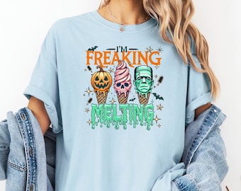 Comfort Colors I’m Freaking Melting Shirt, Halloween Ice Cream Tee, Spooky Summer Y2K T-shirt, Cute Halloween Gift, Summer Halloween Tee