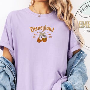 Embroidered Disneyland Est 1955 T-shirt, Comfort Colors Halloween Bow Pumpkin Tee, Vintage Coquette Cherry T-shirt, Spooky Disney Gift