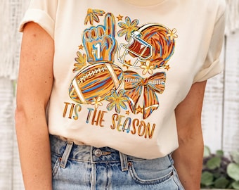 Tis The Season Pumpkin Coffee T-shirt, Football Season Tee, Fall Autumn Shirt, Cozy Game Day T-shirt, Cute Pumpkin Spice Graphic Gift