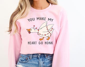 You Make My Heart Go Honk Hoodie, Valentine Sweatshirt, Funny Goose Hoodie, Valentine Gift For Her, Animal Pun Outfit, Romantic Goose Love