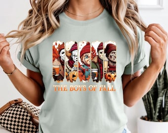 Comfort Colors The Boys Of Fall Halloween Horror T-shirt, Slasher Movie Character Tee, Spooky Season Graphic Shirt, Funny Halloween Gift