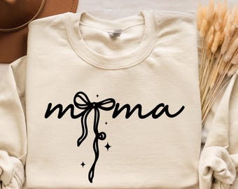 Personalized Mama Bow Sweatshirt, Custom Script Name Hoodie, Coquette Bow Mom Outfit, Gift From Husband Idea, Cozy Trendy Crewneck