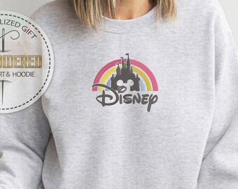 Disney Rainbow Castle Sweatshirt, Embroidered Hoodie, Magical Park Outfit, Disney Trip Hoodie, Disney Family Gift, Matching Vacation Look